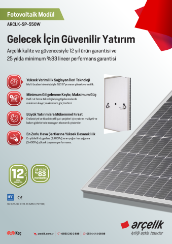 ARÇELİK A SINIFI 550W HALFCUT GÜNEŞ PANELİ
